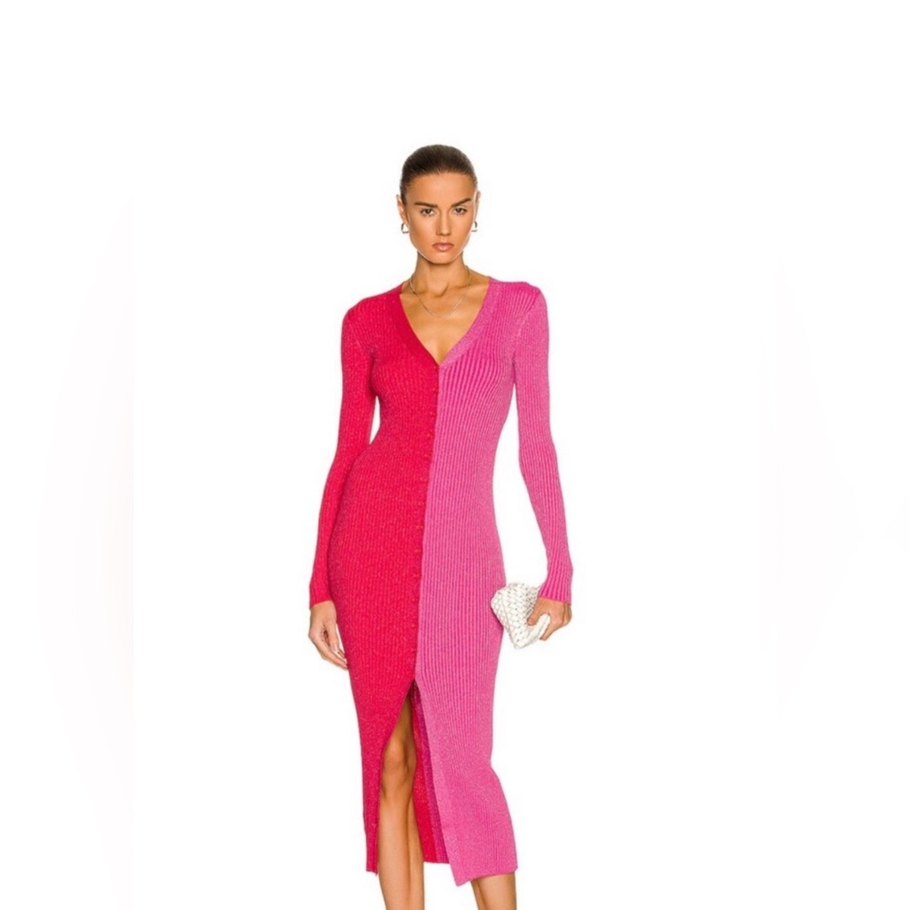 Staud Lurex Shoko Sweater Dress Pink & Red Size M